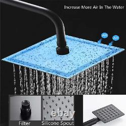 Bathroom Thermostatic Mixer Shower Set Square Matte Black 2 Head Exposed Valve