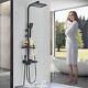 Bathroom Thermostatic Mixer Shower Taps Set Square Black Twin Head Exposed Valve