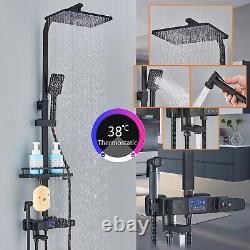 Bathroom Thermostatic Shower Set Shower mixer Taps Black LCD temperature display