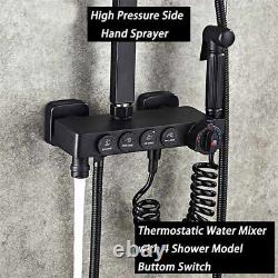 Black Bath Shower Mixer Thermostatic Valve Tap Bathroom Square Rain Overhead Kit