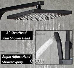 Black Bath Shower Mixer Thermostatic Valve Tap Bathroom Square Rain Overhead Kit