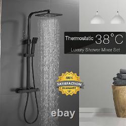 Black Bathroom Thermostatic Mixer Square Twin Head Large Waterfal Shower Set NEW