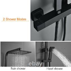 Black Bathroom Thermostatic Mixer Square Twin Head Large Waterfal Shower Set NEW