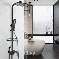 Black Exposed Shower Mixer Twin Head Largre Bar Set Bathroom Square Valve Taps