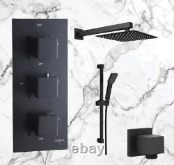 Black Shower Concealed Bathroom 300MM Head Riser Kit Thermostatic Valve Mixer