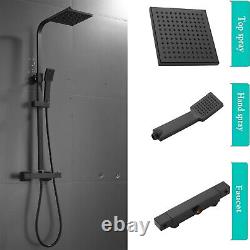 Black Shower Set Bathroom Thermostatic Mixer Square Twin Head Exposed Valve UK