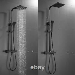 Black Shower Set Bathroom Thermostatic Mixer Square Twin Head Exposed Valve UK