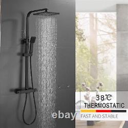 Black Thermostatic Shower Mixer Bathroom Exposed Twin Head Valve Chrome Bar Set