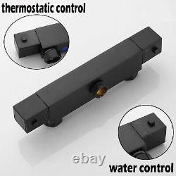 Black Thermostatic Shower Mixer Exposed Valve Set Square Bathroom Twin Head Kit