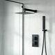 Black Thermostatic Shower Mixer Square Bathroom Concealed Twin Head Valve Set