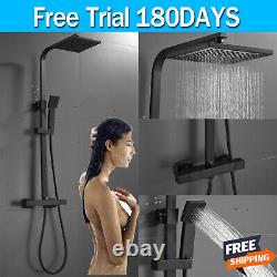 Black Thermostatic Shower Set Shower Column System with hand shower and bath tap