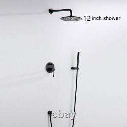 Brass Bathroom Rainfall Shower Mixer Valve Set Shower Head Bath Taps Matte Black