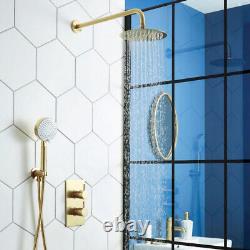 Brushed Brass Concealed Shower Mixer Thermostatic Valve Over Head + Rail