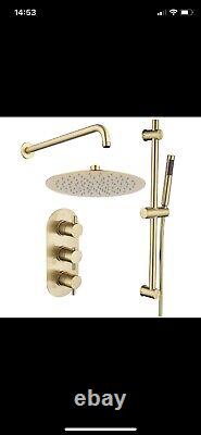 Brushed Brass Dual Outlet Wall Mounted Thermostatic Mixer Sho BUN/ARIBB012/85187