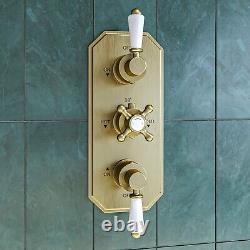 Brushed Brass Dual Outlet Wall Mounted Thermostatic Mixer Shower S CAMBBHASRK3VE