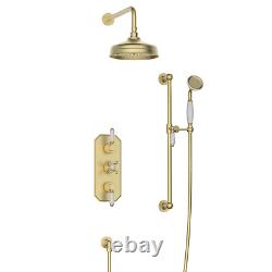 Brushed Brass Dual Outlet Wall Mounted Thermostatic Mixer Shower S CAMBBHASRK3VE