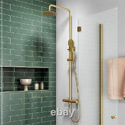 Brushed Brass Gold Round Thermostatic Shower Rigid Riser Mixer Valve