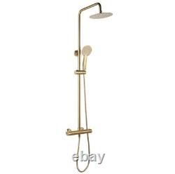 Brushed Brass Round Thermostatic Bar Complete Mixer Shower Adjustable Overhead