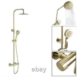 Brushed Brass Round Thermostatic Shower Rigid Riser Mixer Valve