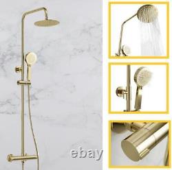 Brushed Brass Round Thermostatic Shower Rigid Riser Mixer Valve