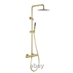 Brushed Brass Thermostatic Mixer Shower with Round Overhead & Pencil Ha ARIBB017