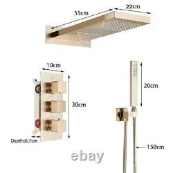 Brushed Gold Conceal Shower Mixer Set Wall Mount Rain Shower System Thermostat