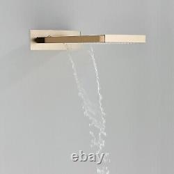 Brushed Gold Conceal Shower Mixer Set Wall Mount Rain Shower System Thermostat