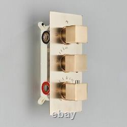 Brushed Gold Conceal Shower Mixer Set Wall Mount Rain Shower System Thermostat