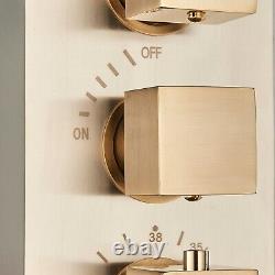 Brushed Gold Conceal Shower Mixer Set Wall Mount Rain Shower System Thermostat