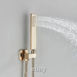 Brushed Gold Conceal Shower Mixer Set Wall Mount Rain Shower System Thermostat