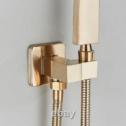 Brushed Gold Conceal Shower Mixer Set Wall Mount Rain Shower System Thermostat