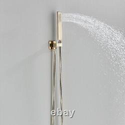 Brushed Gold Conceal Shower Mixer Set Wall Mount Rain Shower System Thermostat