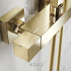 Brushed Gold Elliot Square Thermostatic Bar Complete Mixer Shower Brass Drench