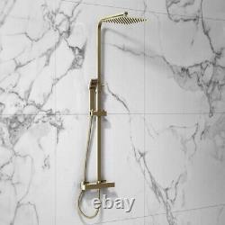 Brushed Gold Elliot Square Thermostatic Bar Complete Mixer Shower Brass Drench