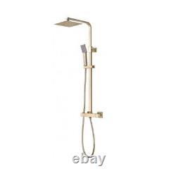 Brushed Gold Elliot Square Thermostatic Bar Complete Mixer Shower Brass Drench