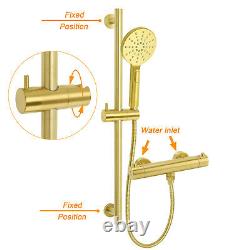 Brushed Gold Thermostatic Mixer Shower Adjustable Holder Rail 3 Modes Handheld