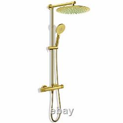 Brushed Gold Thermostatic Mixer Shower Set Twin Heads Exposed Slide Bar 8-12