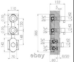 Built in Shower Thermostatic Mixer with 2 way Controls in Brushed Steel