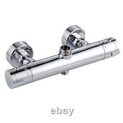 Chrome Bathroom Thermostatic Shower Mixer Valve Bar Taps Twin Outlet Brass Bar