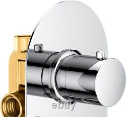 Chrome Round Twin Dual Concealed Thermostatic Shower Mixer Valve Single Outlet