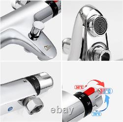 Chrome Thermostatic Bath Shower Mixer, 38°C Safety Lock Anti-Scald, Faucet Bath