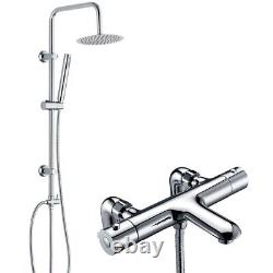 Chrome Thermostatic Bath Shower Mixer Tap & Round Dual Rigid Riser Shower Kit