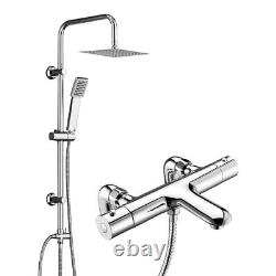 Chrome Thermostatic Bath Shower Mixer Tap & Square Dual Rigid Riser Shower Kit