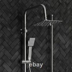 Chrome Thermostatic Bath Shower Mixer Tap & Square Dual Rigid Riser Shower Kit