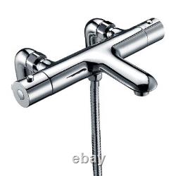 Chrome Thermostatic Bath Shower Mixer Tap & Square Dual Rigid Riser Shower Kit