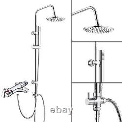 Chrome Thermostatic Bath Shower Mixer Tap With 3 Way Round Rigid Riser Rail Kit