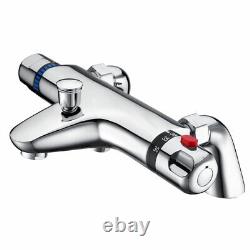 Chrome Thermostatic Bath Shower Mixer Tap With 3 Way Round Rigid Riser Rail Kit