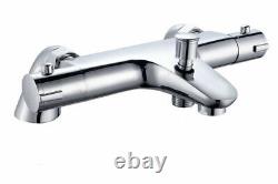 Chrome Thermostatic Bath Shower Mixer Tap With 3 Way Square Rigid Riser Rail Kit