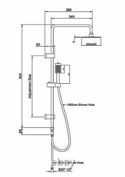 Chrome Thermostatic Bath Shower Mixer Tap With 3 Way Square Rigid Riser Rail Kit