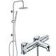 Chrome Thermostatic Bath Shower Mixer Tap With Round Dual Rigid Riser Shower Kit